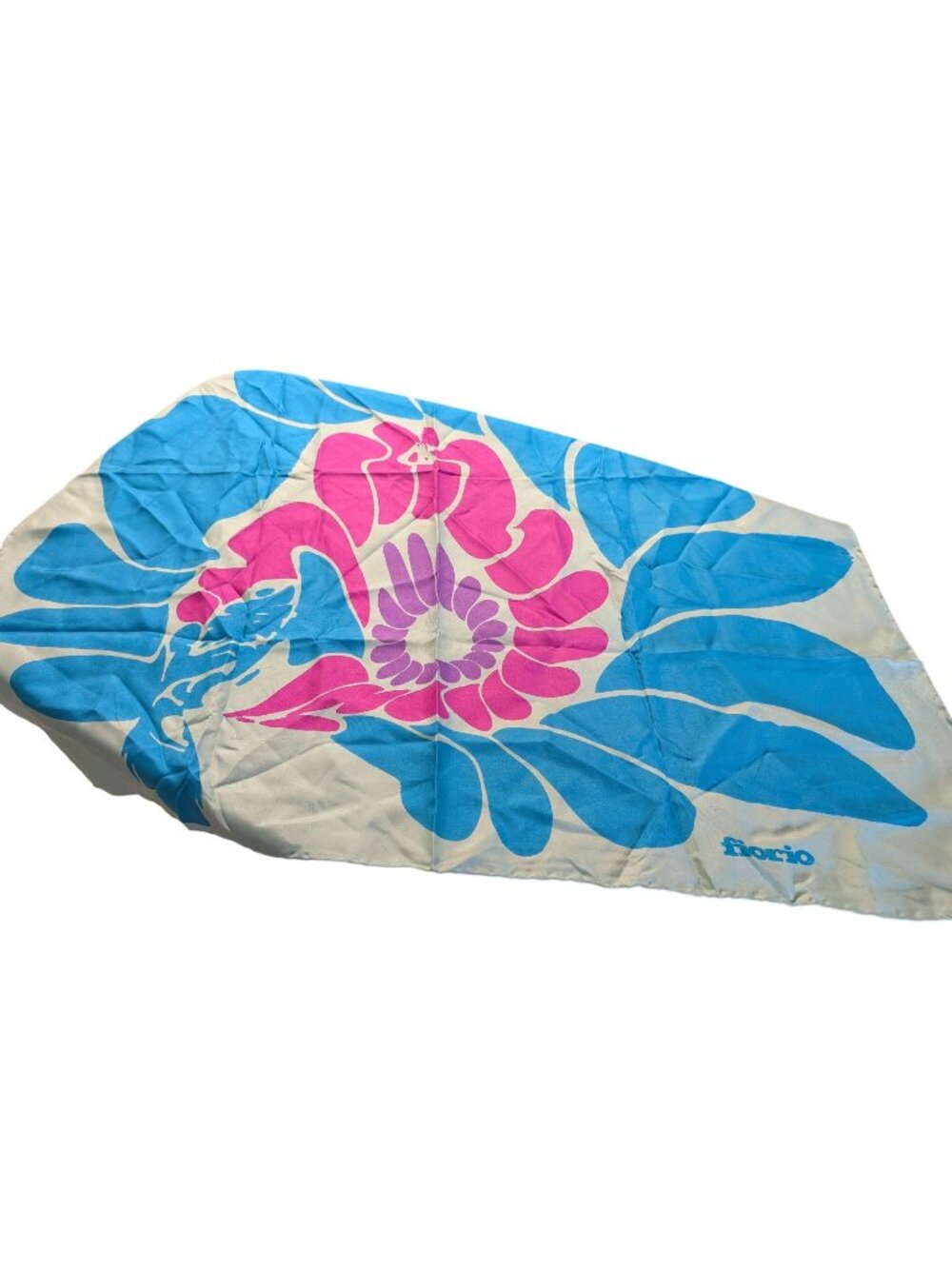 Vintage Florio Floral Scarf With Bold Blue & Pink Design